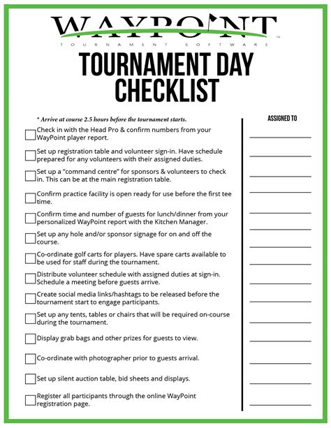 golf tournament checklist template